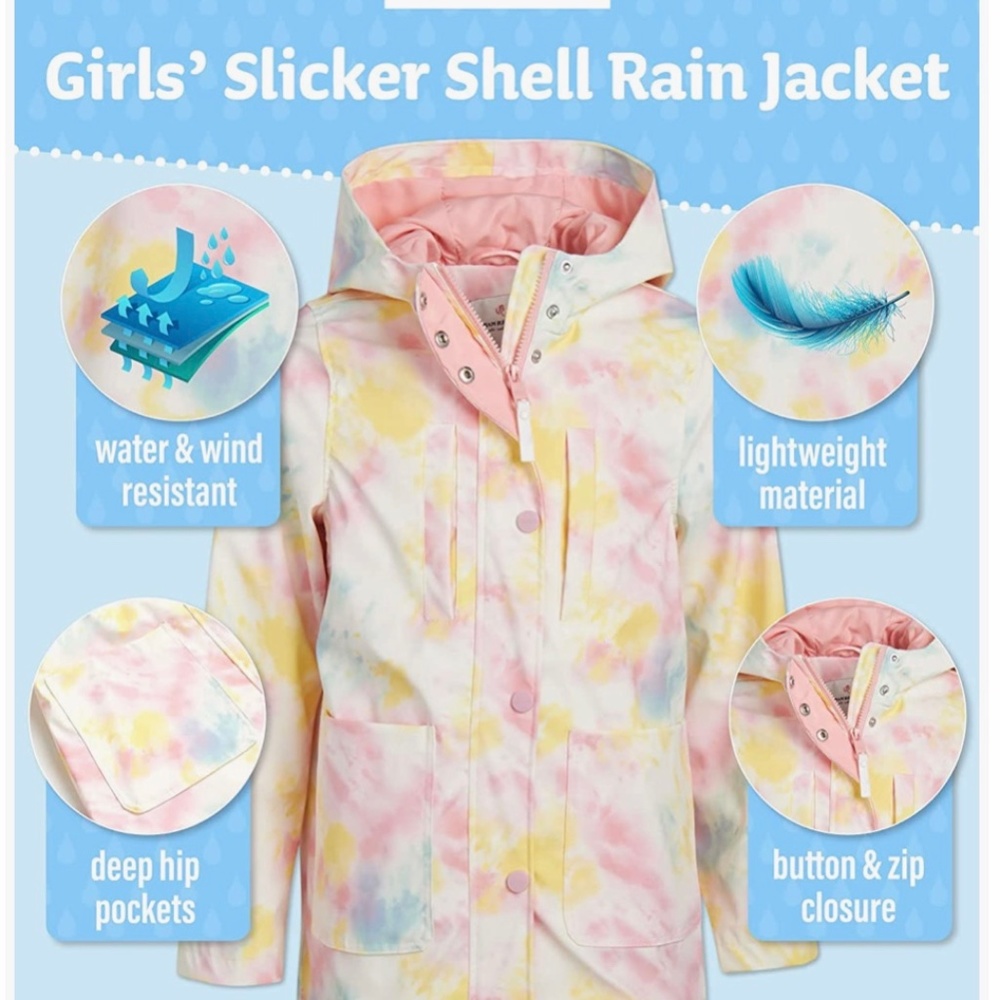 Girls' Raincoat - Great For Camp! Waterproof Windbreaker  | NEW With 30% Dis.
